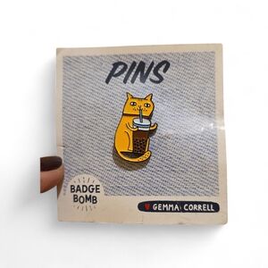 Yellow Cat Bubble Tea Enamel Brooch by Badge Bomb